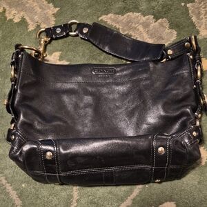 Coach Black Leather Shoulder Bag with Gold Accents